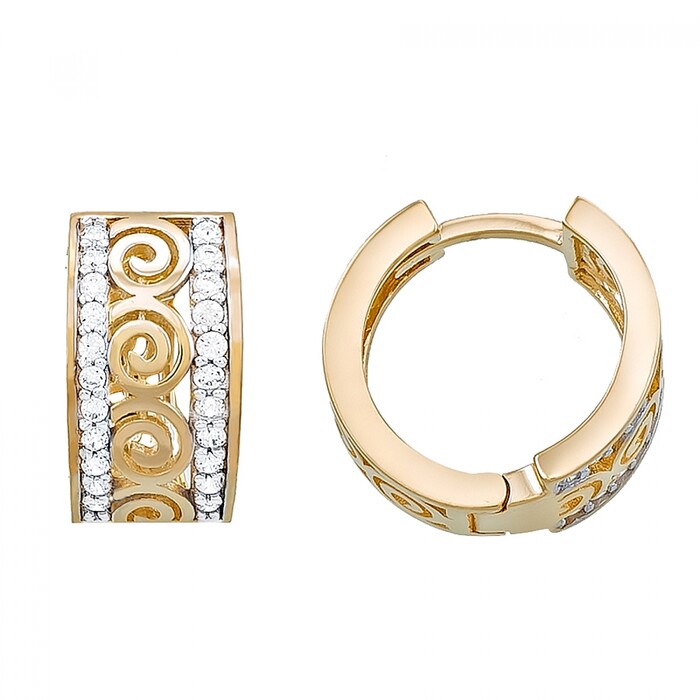 Arnigold - 13 mm Çaplı Sarı Beyaz Altın Küpe 14 Ayar