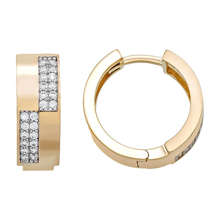 Arnigold - 15 mm Çaplı Sarı Beyaz Altın Küpe 14 Ayar