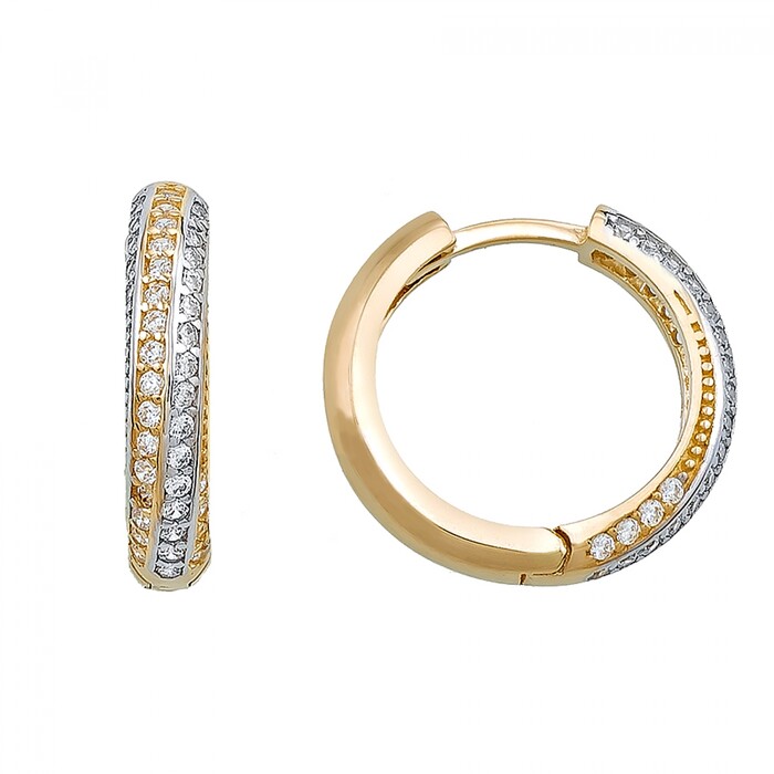 Arnigold - 15 mm Çaplı Sarı Beyaz Altın Küpe 14 Ayar