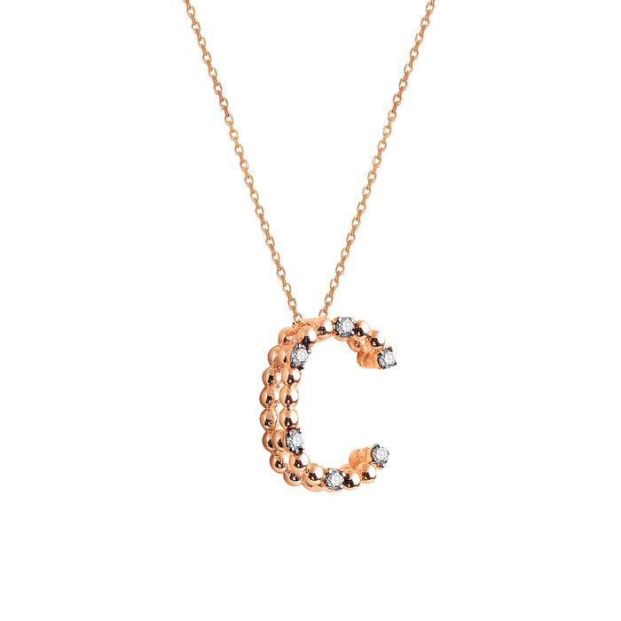 C Diamond Letter Necklace 14k