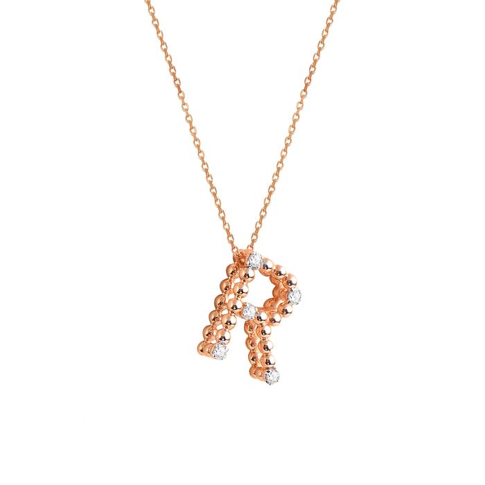 R Diamond Letter Necklace 14k