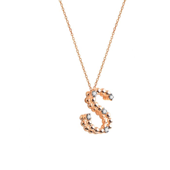 S Diamond Letter Necklace 14k