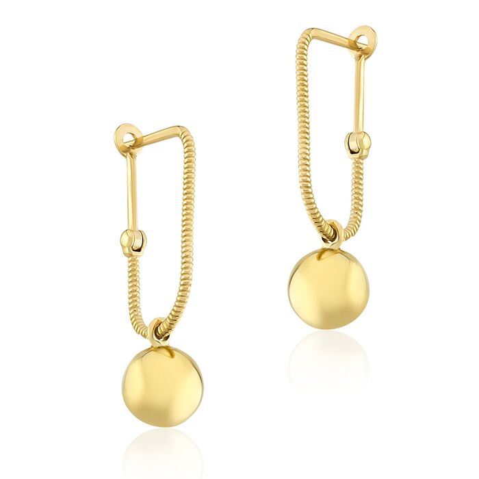 Ball Hook Green Gold Earrings 14K