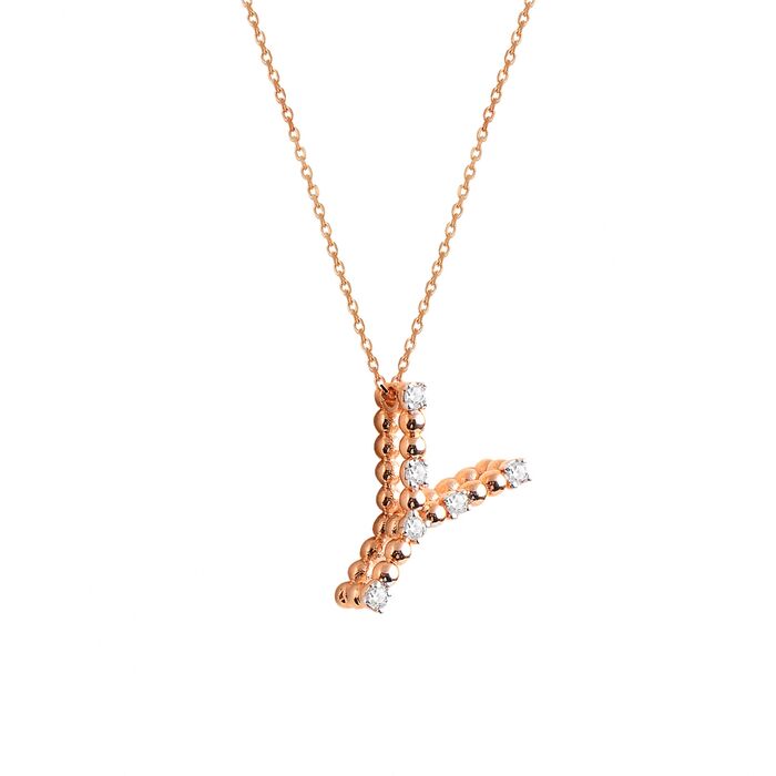 Y Diamond Letter Necklace 14k