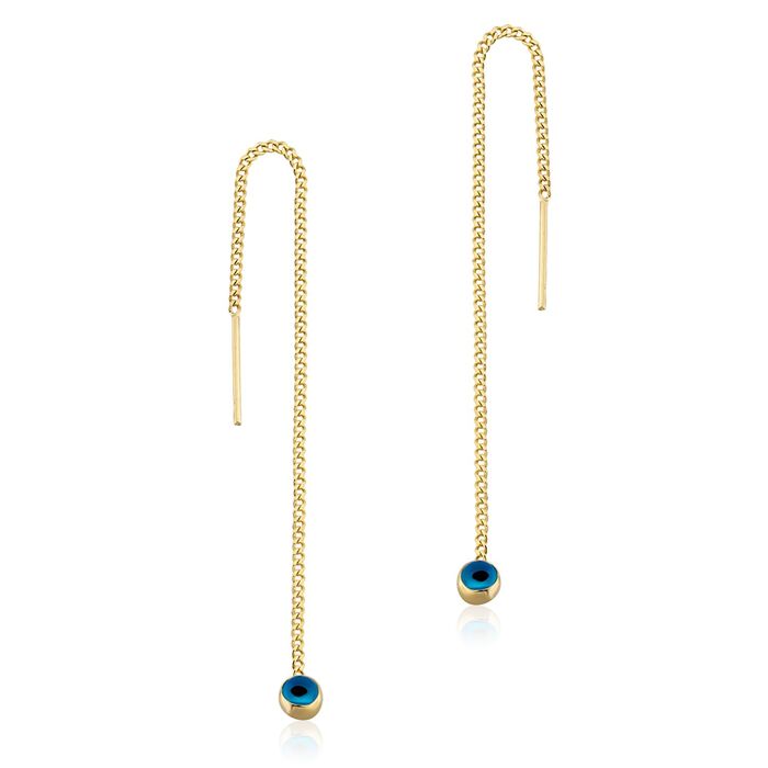 Chained Evil Eye Stone Gold Earrings 14K