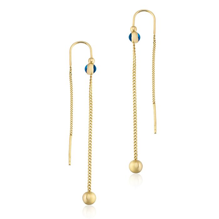 Chained Evil Eye Ball Gold Earrings 14K