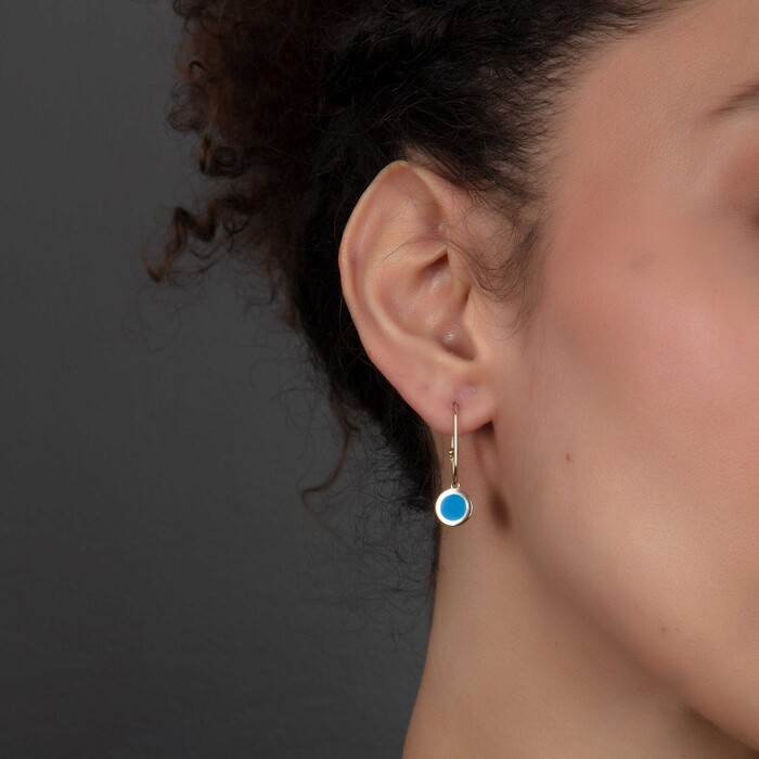 Arnigold - Mavi Mineli Altın Küpe 14 Ayar