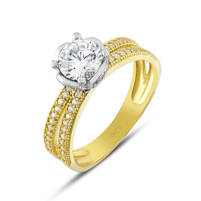 Arnigold - Tektaş Sarı Beyaz Altın Yüzük 14 Ayar ART - 066