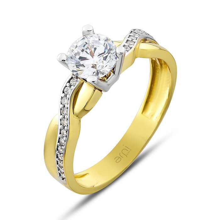 Arnigold - Tektaş Sarı Beyaz Altın Yüzük 14 Ayar ART - 072