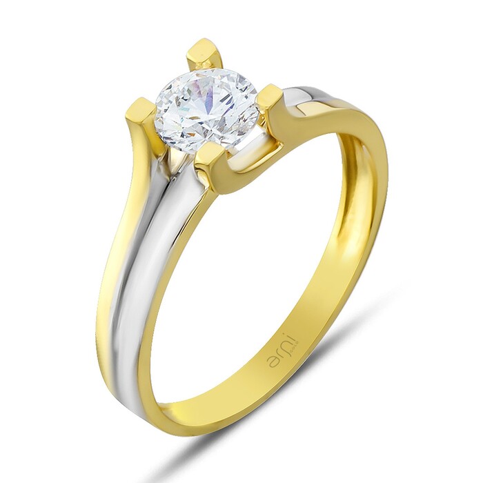 Arnigold - Tektaş Sarı Beyaz Altın Yüzük 14 Ayar ART - 106