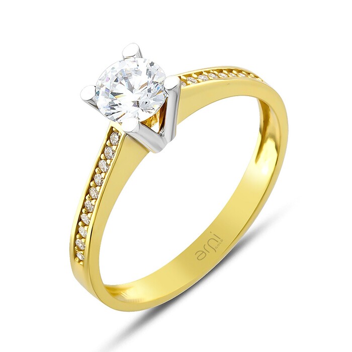 Arnigold - Tektaş Sarı Beyaz Altın Yüzük 14 Ayar ART - 165
