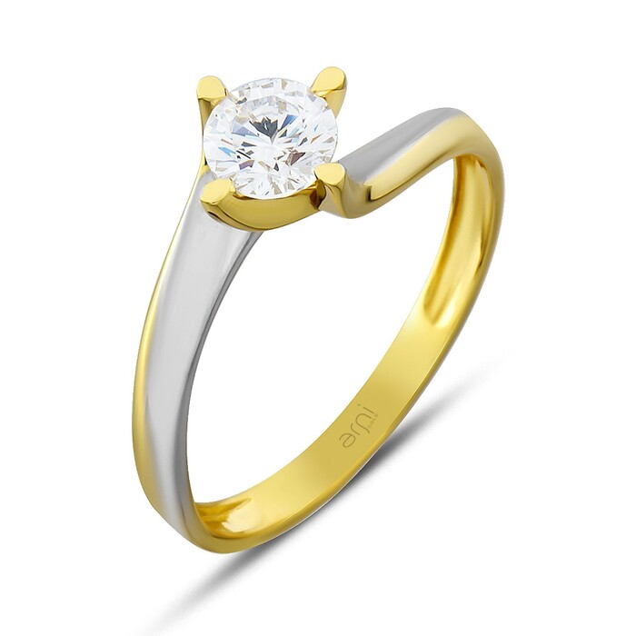 Arnigold - Tektaş Sarı Beyaz Altın Yüzük 14 Ayar ART - 167