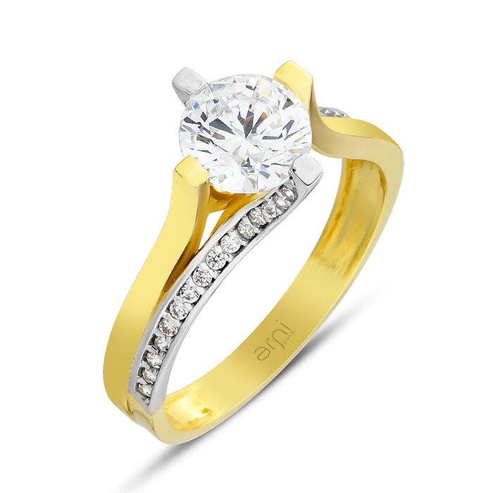 Arnigold - Tektaş Sarı Beyaz Altın Yüzük 14 Ayar ART - 836